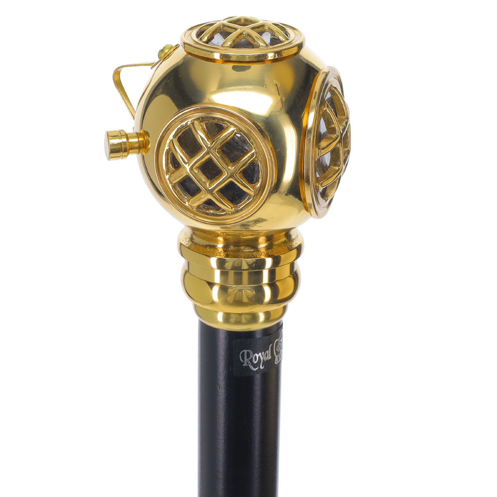 Navy Divers Helmet Replica Handle Walking Stick - Premium Brass