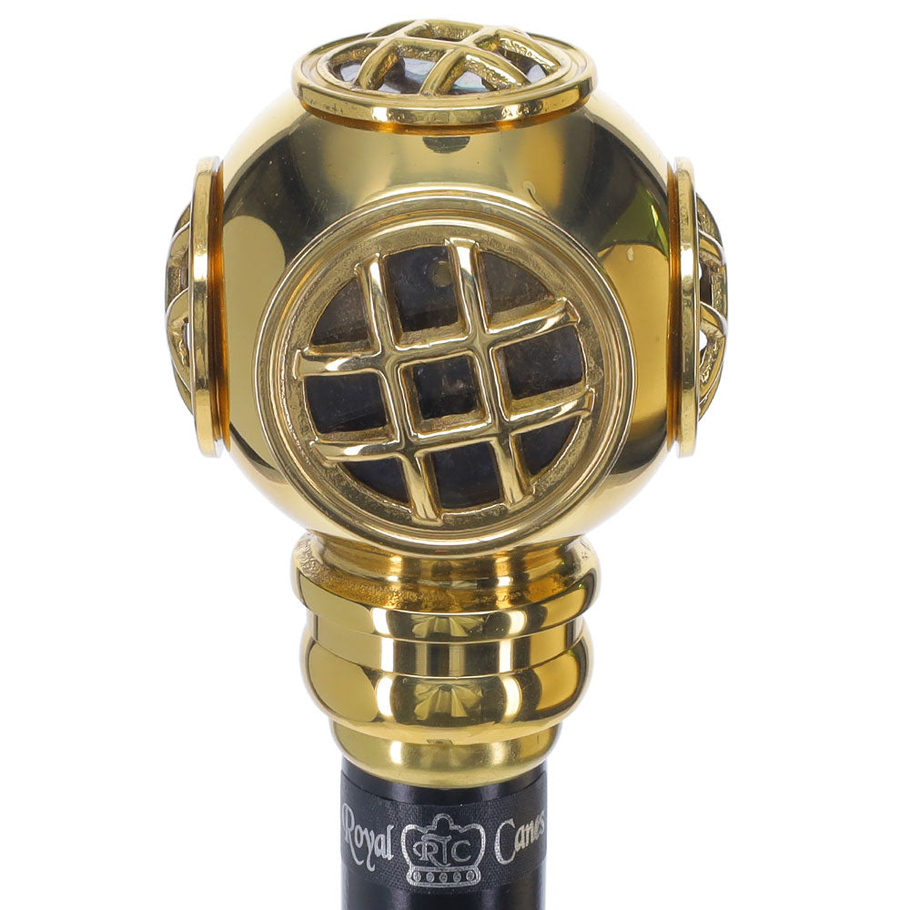 Navy Divers Helmet Replica Handle Walking Stick - Premium Brass