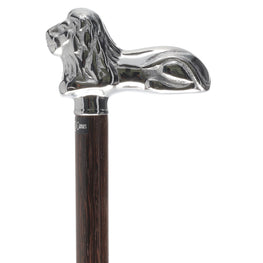 Chrome Lion Handle Walking Cane With Wenge Wood Shaft