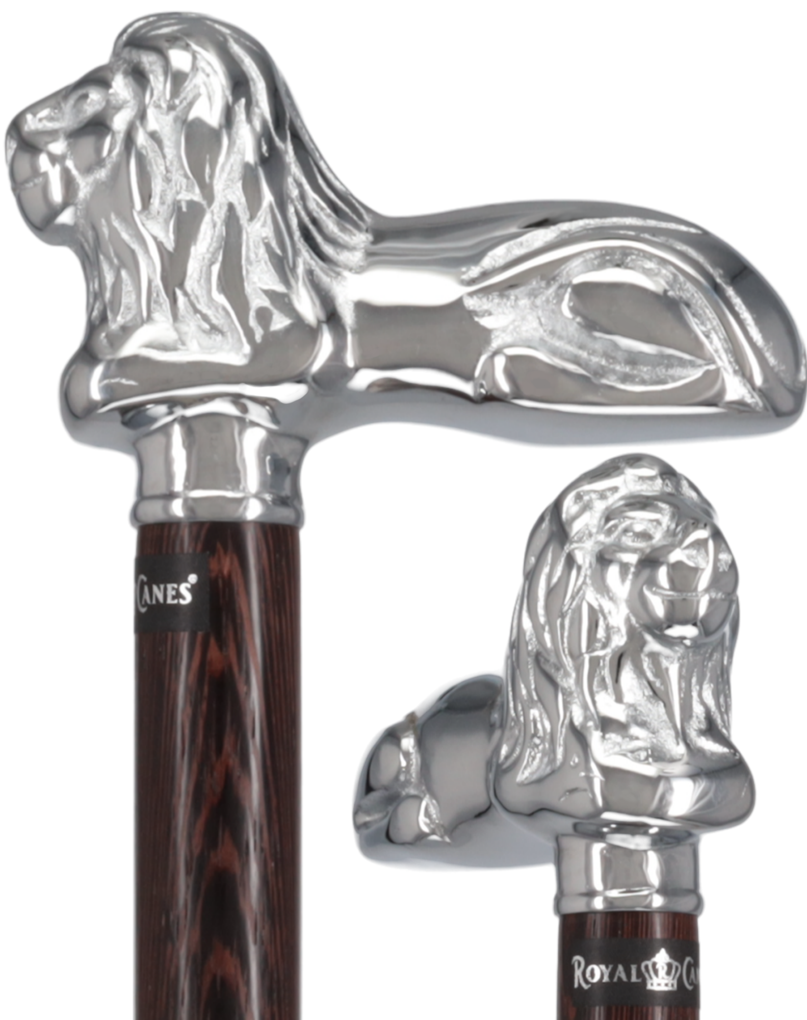 Chrome Lion Handle Walking Cane: Luxury Wenge Wood Shaft