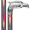 Scratch and Dent Colors Don't Run Chrome Plated Eagle Head Walking Cane With Inlaid Wenge Wood Shaft - Silver Collar V2050