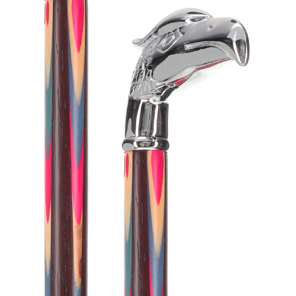 Patriotic Chrome Plated Eagle Head Cane: Inlaid Wenge Wood