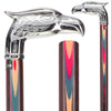 Scratch and Dent Colors Don't Run Chrome Plated Eagle Head Walking Cane With Inlaid Wenge Wood Shaft - Silver Collar V2050