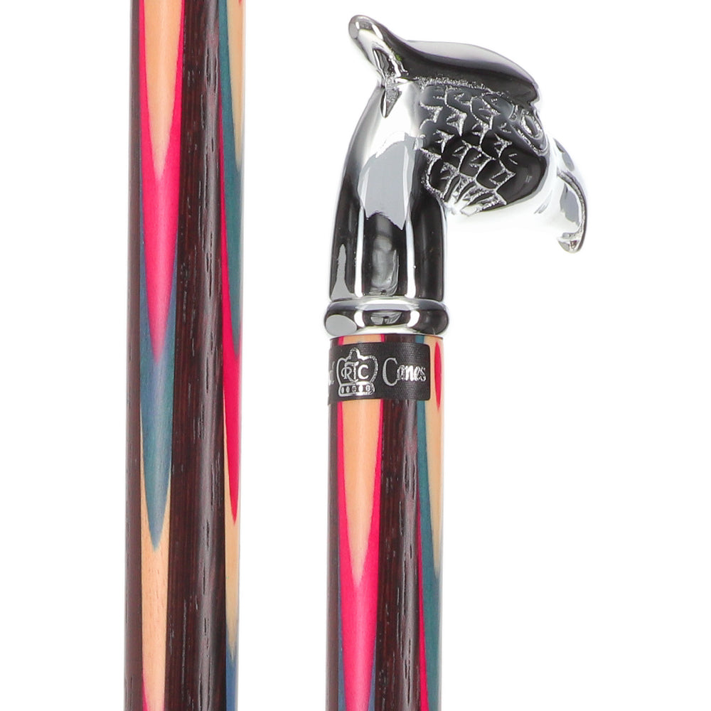 Patriotic Chrome Plated Eagle Head Cane: Inlaid Wenge Wood
