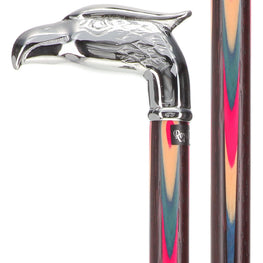 Patriotic Chrome Plated Eagle Head Cane: Inlaid Wenge Wood
