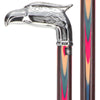 Scratch and Dent Colors Don't Run Chrome Plated Eagle Head Walking Cane With Inlaid Wenge Wood Shaft - Silver Collar V2050