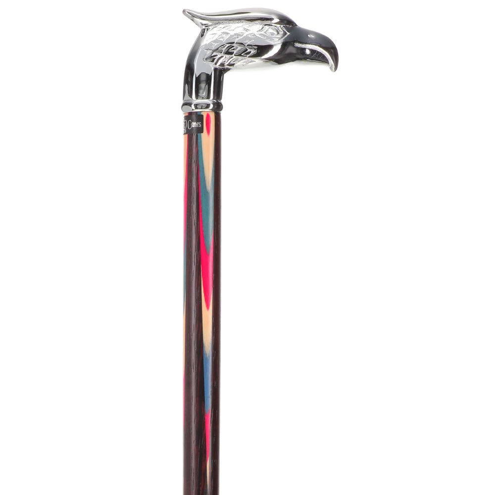 Patriotic Chrome Plated Eagle Head Cane: Inlaid Wenge Wood