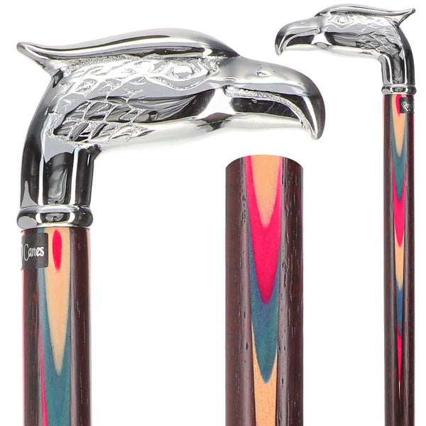 Patriotic Chrome Plated Eagle Head Cane: Inlaid Wenge Wood