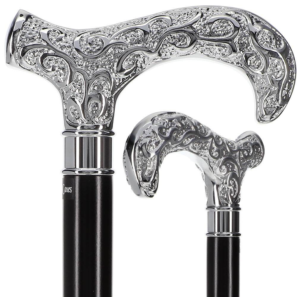 Scratch and Dent Extra Strong Silver Scroll Derby Cane: Beechwood, Silver V1247