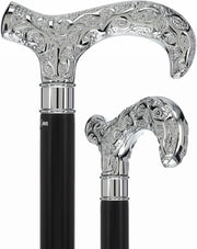 Extra Strong Silver Scroll Derby Cane: Beechwood, Silver