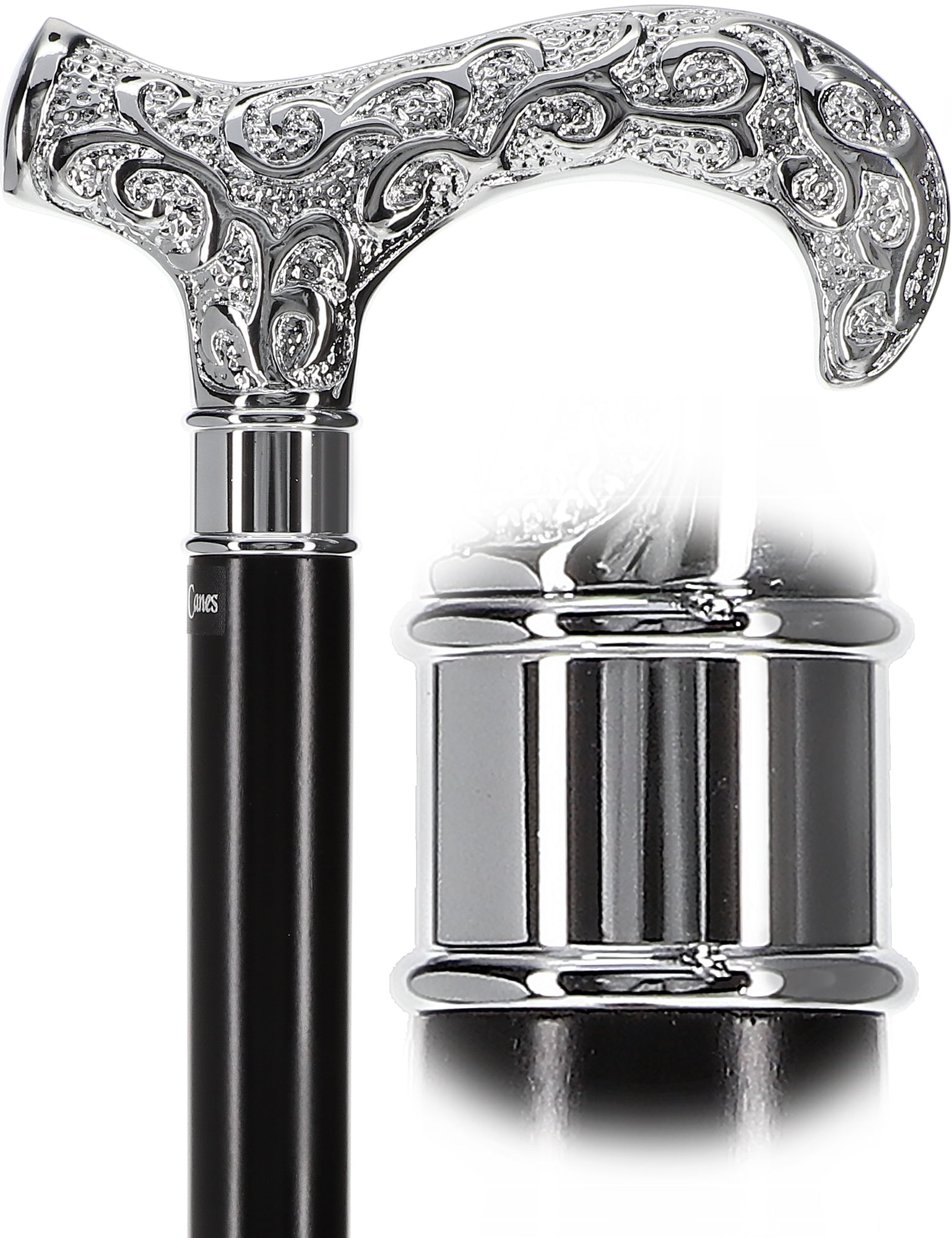 Scratch and Dent Extra Strong Silver Scroll Derby Cane: Beechwood, Silver V1247