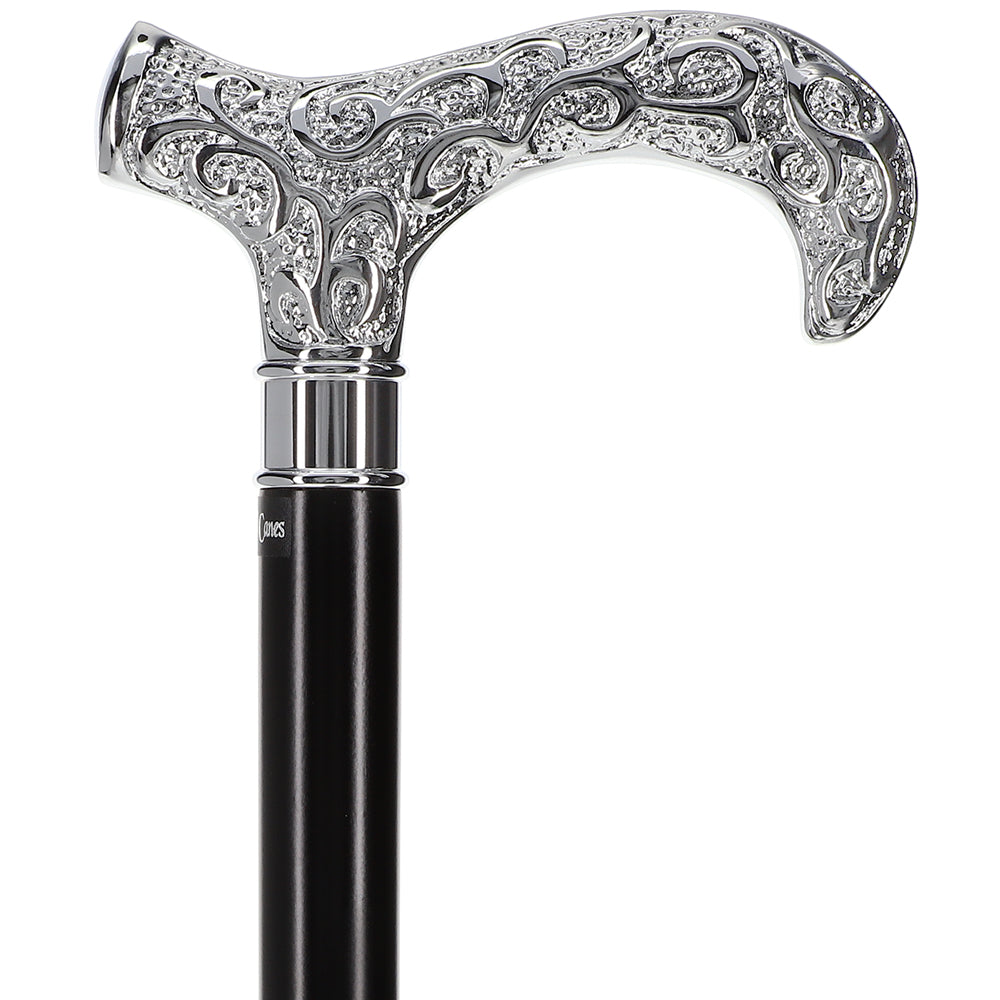 Scratch and Dent Extra Strong Silver Scroll Derby Cane: Beechwood, Silver V1247