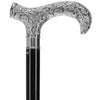 Scratch and Dent Extra Long Super Strong Silver Plated Scroll Derby Walking Cane - Black Beechwood - Silver Collar V1605