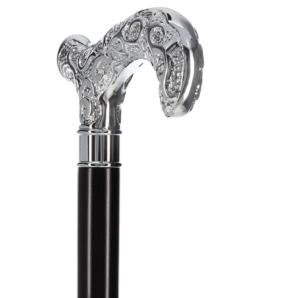 Scratch and Dent Extra Strong Silver Scroll Derby Cane: Beechwood, Silver V1247