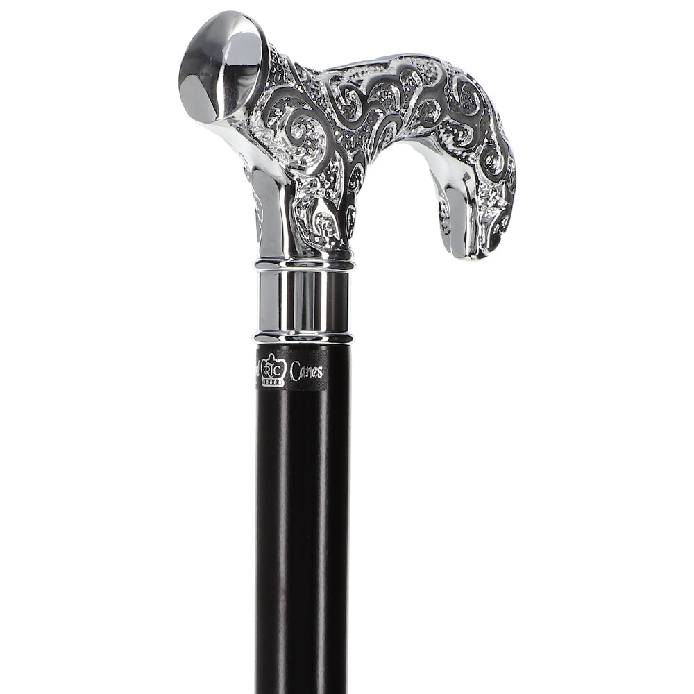 Scratch and Dent Extra Strong Silver Scroll Derby Cane: Beechwood, Silver V1247