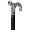 Extra Long Super Strong Silver Plated Scroll Derby Walking Cane - Black Beechwood - Silver Collar