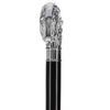 Scratch and Dent Extra Long Super Strong Silver Plated Scroll Derby Walking Cane - Black Beechwood - Silver Collar V2028
