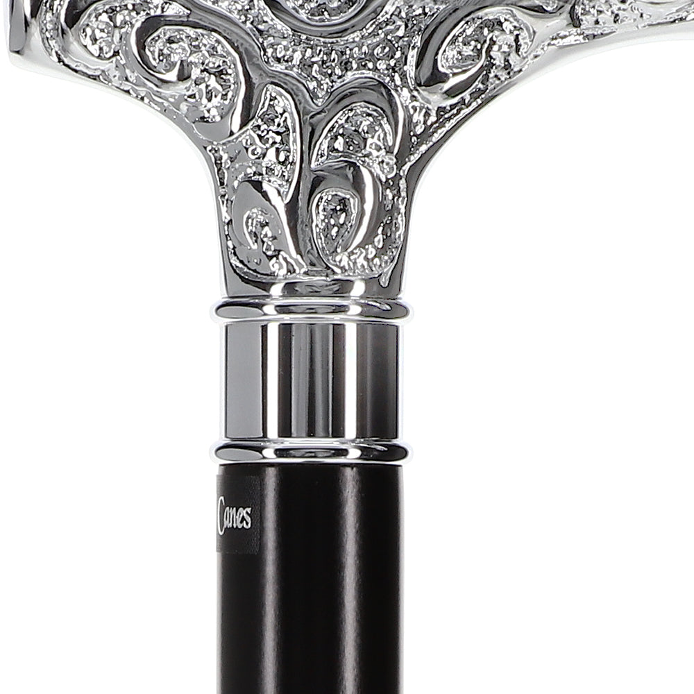 Scratch and Dent Extra Strong Silver Scroll Derby Cane: Beechwood, Silver V1247