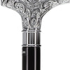 Scratch and Dent Extra Long Super Strong Silver Plated Scroll Derby Walking Cane - Black Beechwood - Silver Collar V2116