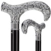 Scratch and Dent Extra Long Super Strong Silver Plated Scroll Derby Walking Cane - Black Beechwood - Silver Collar V1605