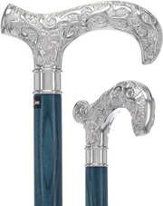 Super Strong Scrollwork Silver-Plated Handle, Blue Denim Shaft