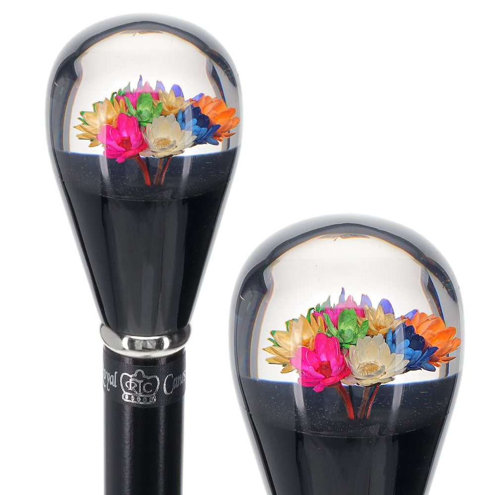 Real Dried Flower Clear Lucite Knob Stick: Beechwood Shaft
