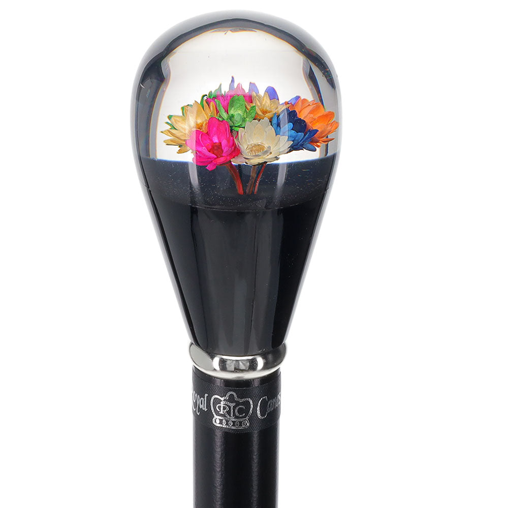 Real Dried Flower Clear Lucite Knob Stick: Beechwood Shaft