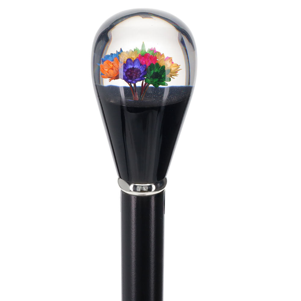 Real Dried Flower Clear Lucite Knob Stick: Beechwood Shaft