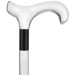 Clear Lucite Derby White Bubble Handle Walking Cane with Lucite Shaft and Custom Collar