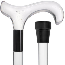 Scratch and Dent Clear Lucite Derby Handle Walking Cane with Lucite Shaft and Black Collar V2427
