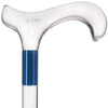 Scratch and Dent Clear Lucite Derby Handle Walking Cane with Lucite Shaft and Blue Collar V2432