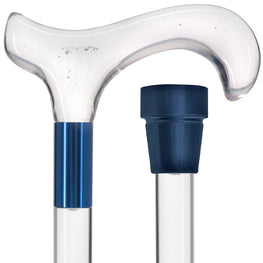 Scratch and Dent Clear Lucite Derby White Bubble Handle Walking Cane with Lucite Shaft and Custom Collar V2440