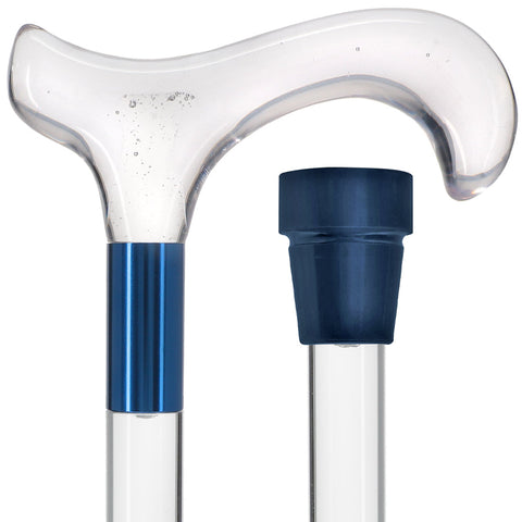 Scratch and Dent Clear Lucite Derby Handle Walking Cane with Lucite Shaft and Blue Collar V2417