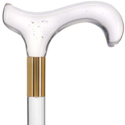 Scratch and Dent Clear Lucite Derby Handle Walking Cane with Lucite Shaft and Gold Collar V2441