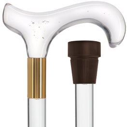 Scratch and Dent Clear Lucite Derby Handle Walking Cane with Lucite Shaft and Gold Collar V2326