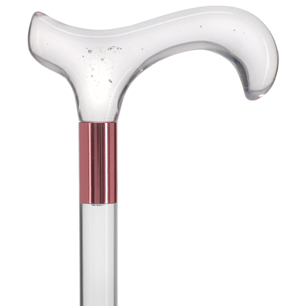 Clear Lucite Derby White Bubble Handle Walking Cane with Lucite Shaft and Custom Collar
