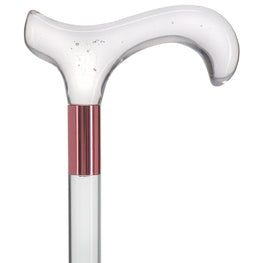 Scratch and Dent Clear Lucite Derby Handle Walking Cane with Lucite Shaft and Pink Collar V2086