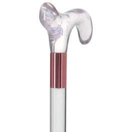 Scratch and Dent Clear Lucite Derby Handle Walking Cane with Lucite Shaft and Pink Collar V2086