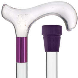 Scratch and Dent Clear Lucite Derby Handle Walking Cane with Lucite Shaft and Purple Collar V2438