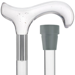 Scratch and Dent Clear Lucite Derby Handle Walking Cane with Lucite Shaft and Silver Collar V2443
