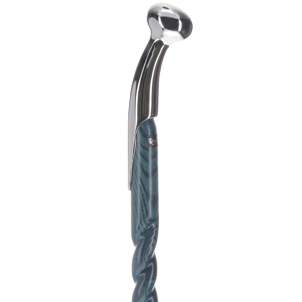 Twisted Blue Ash & Hame Chrome Walking Stick