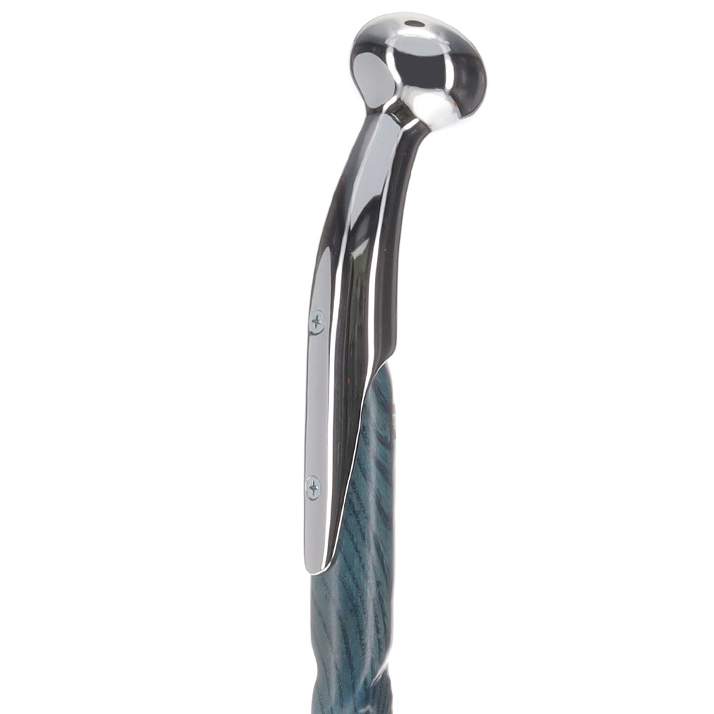Twisted Blue Ash & Hame Chrome Walking Stick