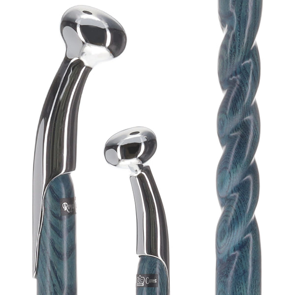 Twisted Blue Ash & Hame Chrome Walking Stick