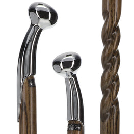 Premium Chrome-Plated Brass Hame Handle Stick: Twisted Ash Wood