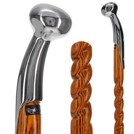 Scratch and Dent Espresso Hame Chrome Plated Handle Walking Stick With Twisted Ash Wood Shaft V2408