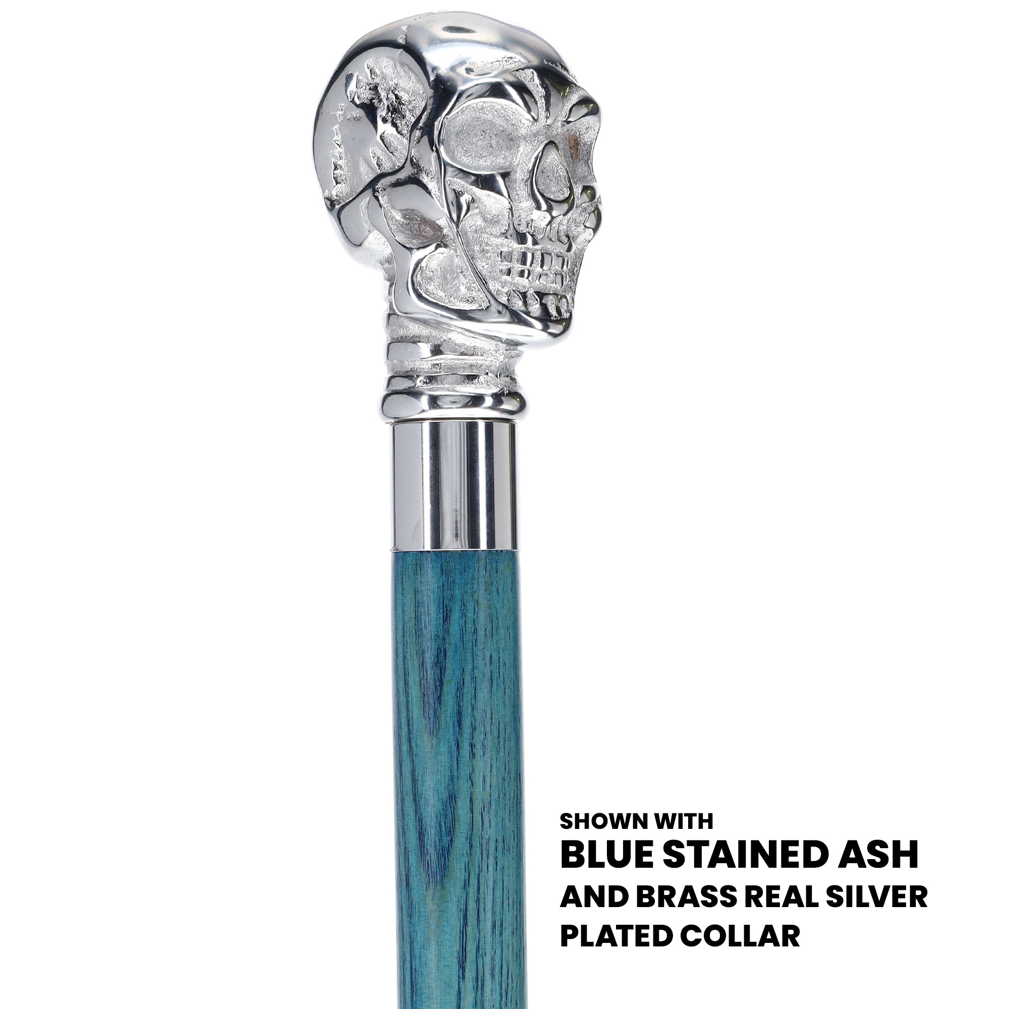Unique Chrome Plated Skull Handle Walking Cane with Custom Color Stained  Ash Shaft & Collar