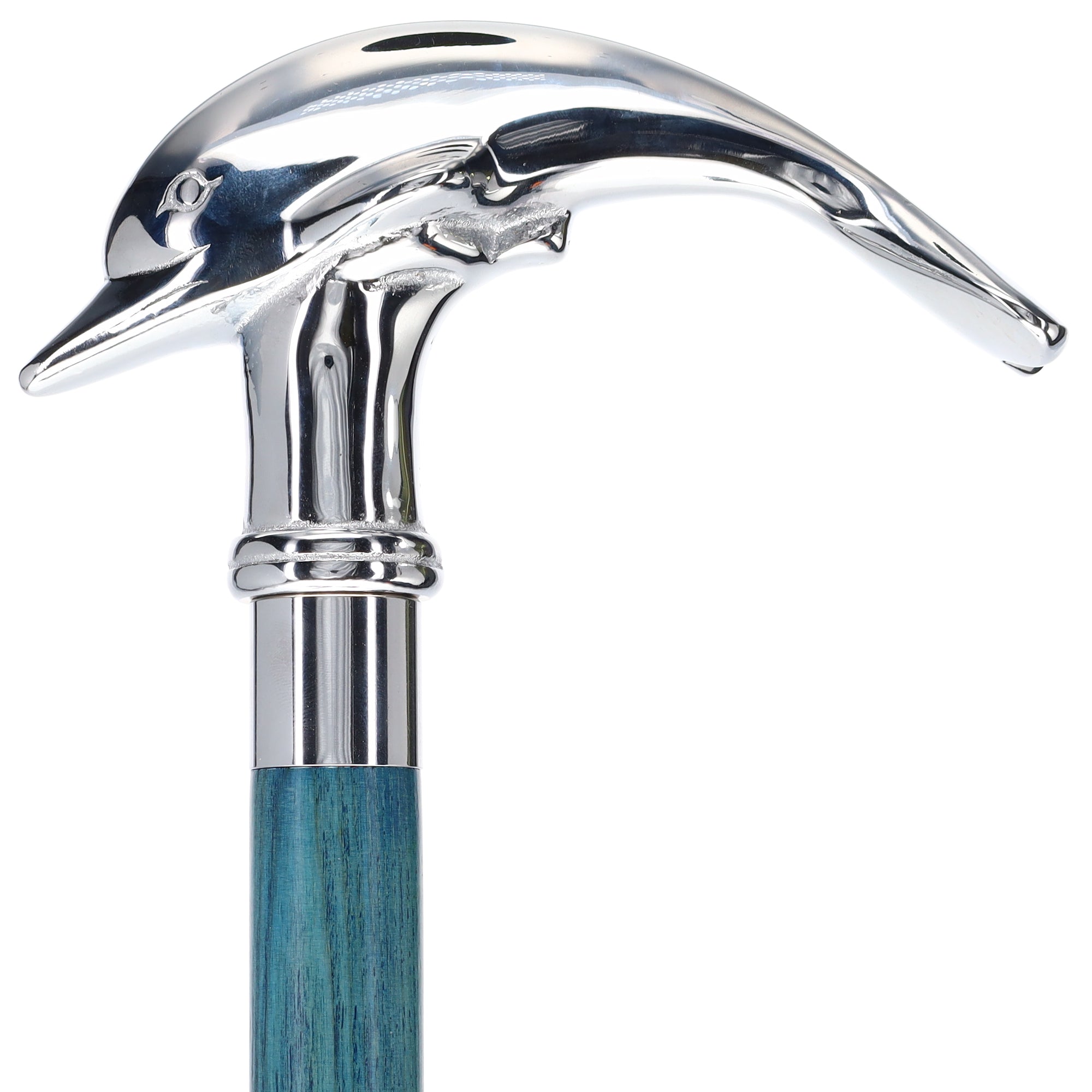 Elegant Chrome Plated Dolphin Handle Walking Cane with Custom Color Stained  Ash Shaft & Collar