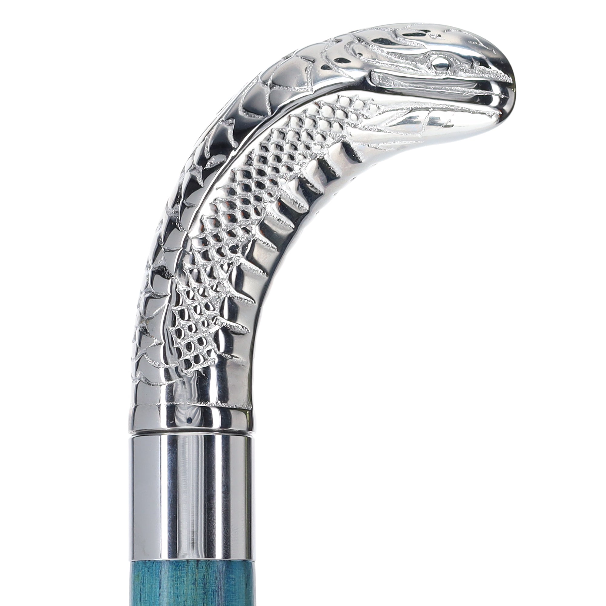 Chrome Plated Snake Handle Walking Cane w/ Custom Color Stained Ash Shaft & Collar