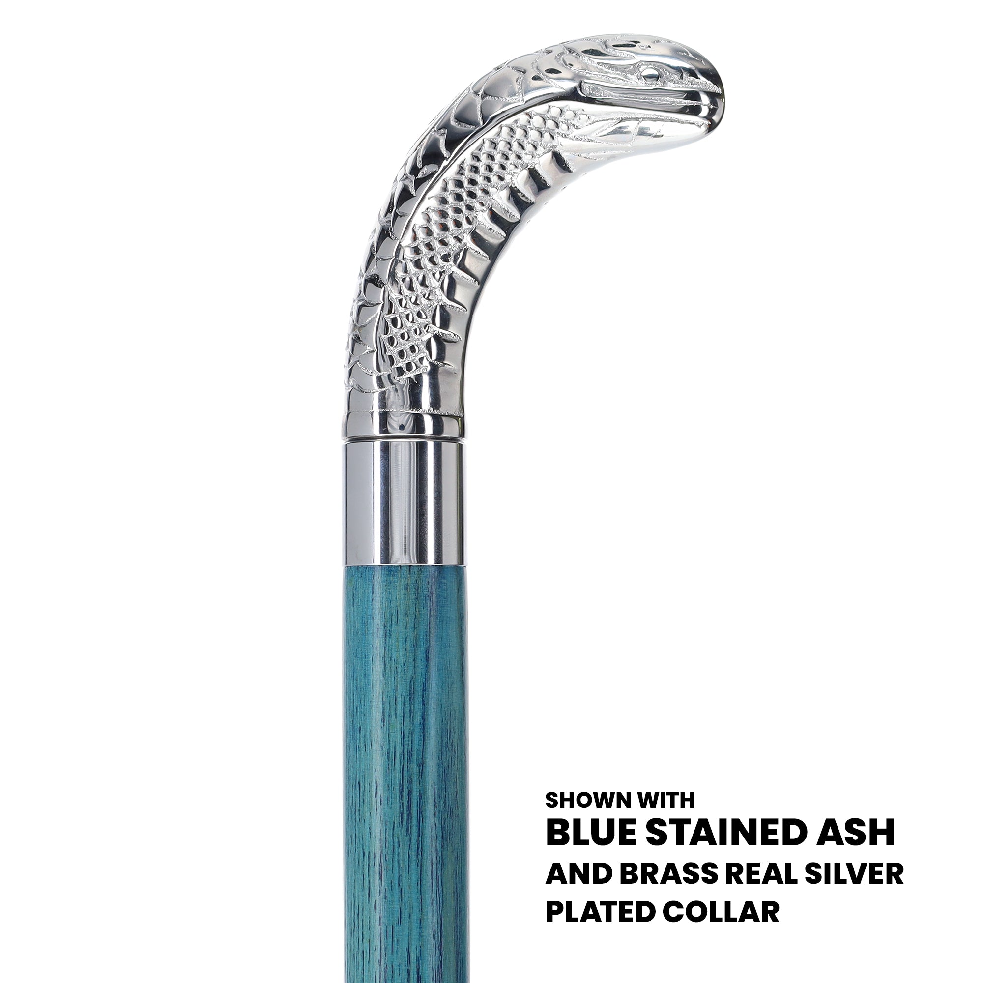 Chrome Plated Snake Handle Walking Cane w/ Custom Color Stained Ash Shaft & Collar