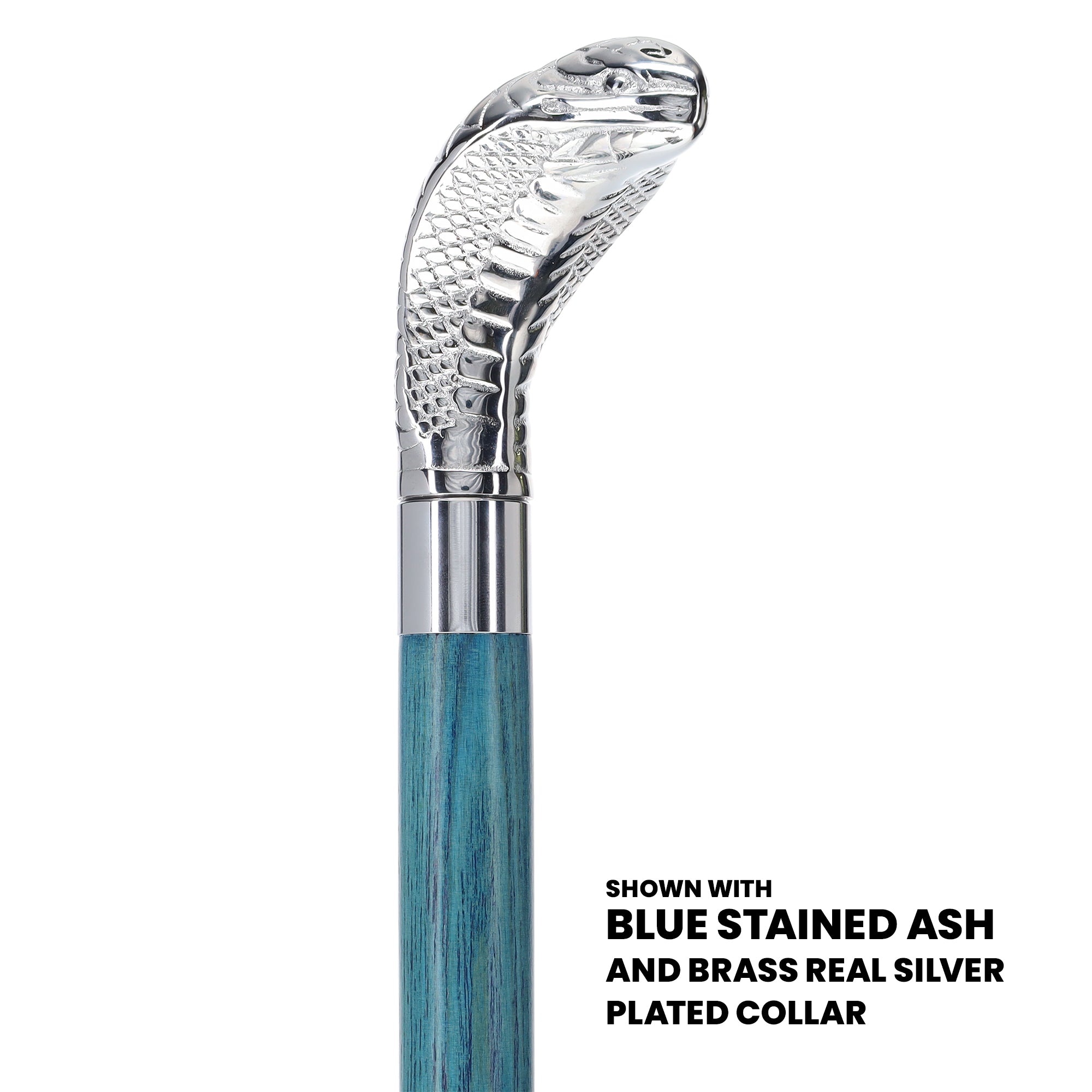 Chrome Plated Snake Handle Walking Cane w/ Custom Color Stained Ash Shaft & Collar